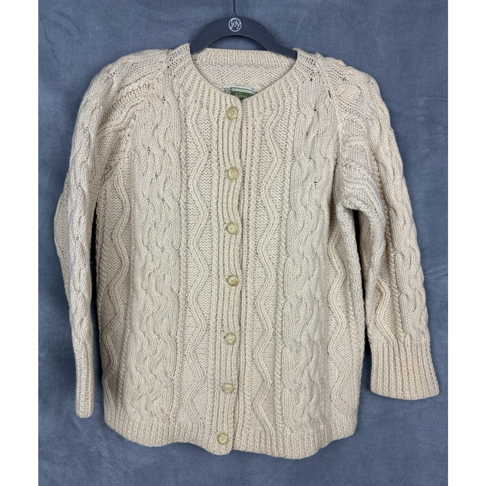 Vintage Kennedy Of Ardara Wool Cardigan Sweater Size S/M Hand Knit Cable Chunky